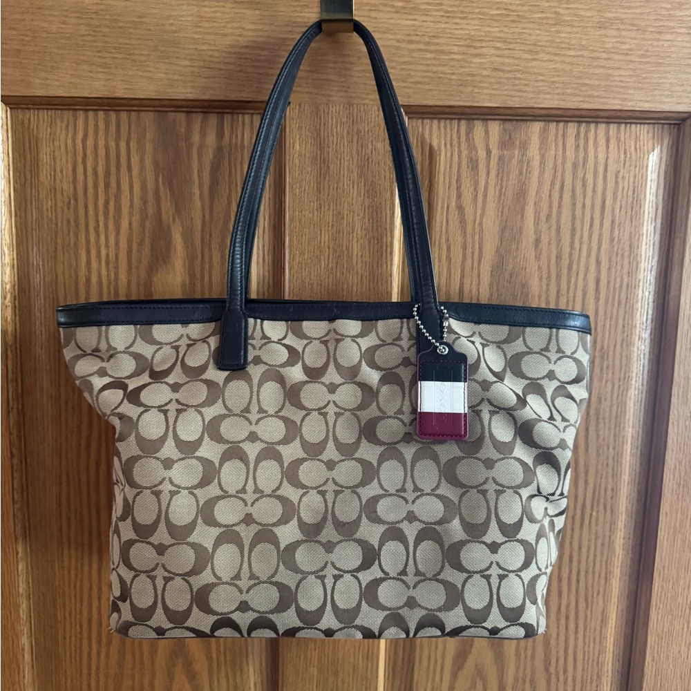 Coach Tan and Black Tote Bag